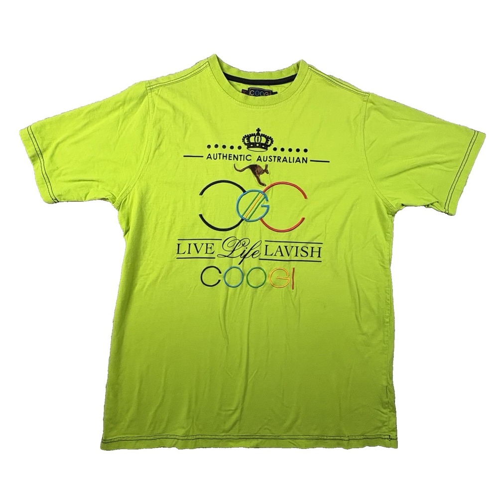 Coogi Men's XL Neon Green Live‎ Life Lavish Graphic T Shirt Embroidered Logo